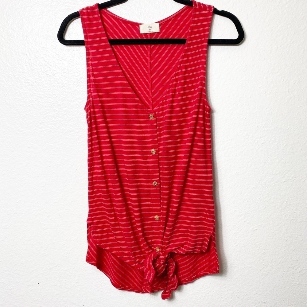 T.la Red Striped Women Sleeveless Tank Top Large